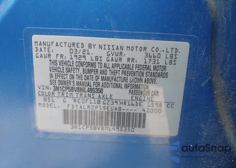 2021 Nissan Kicks S Xtronic Cvt z USA, uszkodzony, nr VIN 3N1CP5BV8ML495350